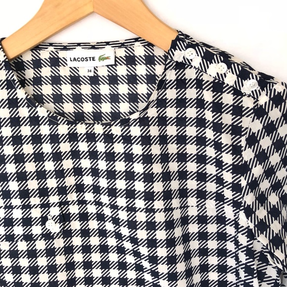 Lacoste Gingham Top Blouse Women’s 3/4 sleeves 2 - Picture 4 of 6